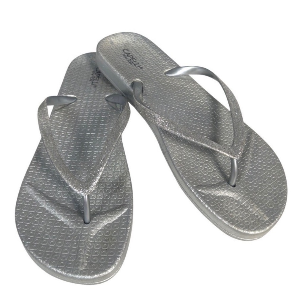 Capelli New York Womens Flip Flop Sandals Silver Metallic Glitter Size 11 - Picture 1 of 7